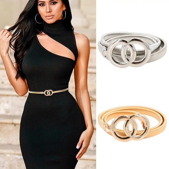 Accessories - New Double Ring Belt Gold Silver Stretch Elastic Waist Belts for Women Metal